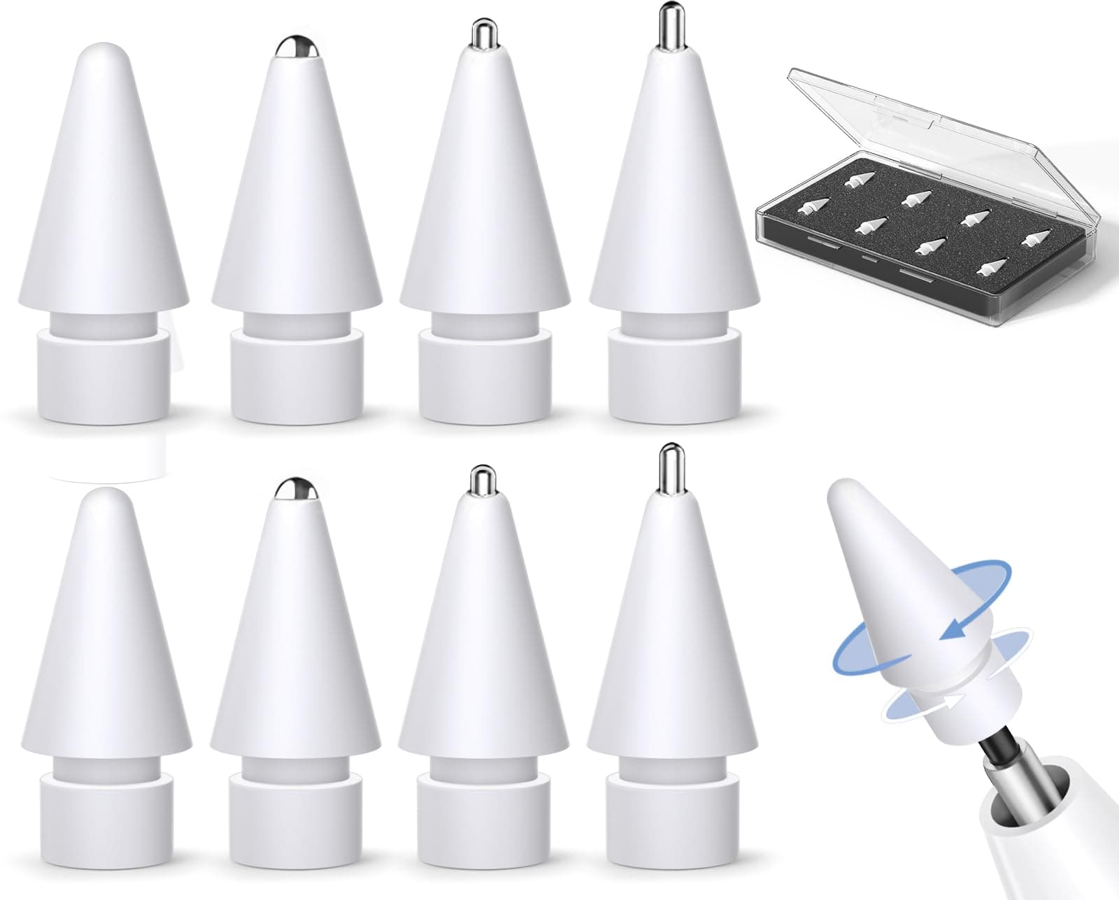 (8 Pack) Pencil Tips for Apple Pencil 2nd Generation and Apple Pencil 1st Generation, Upgraded Apple Pencil Tips Compatible with Apple Pencil 2 Gen iPad Pro Pencil Pencil Nib