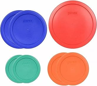 (1) 7402-PC 6/7 Cup Red, (2) 7201-PC 4 Cup Cobalt Blue, (2) 7200-PC 2 Cup Orange, & (2) 7202-PC 1 Cup Green Plastic Storage Lids, Made in USA