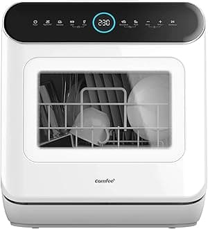 Mini Dishwasher Countertop Dishwasher 3 Place Settings 6 Programs, Freestanding, Touch Control, LED Display, Delay Start and Off-peak Wash Function - White