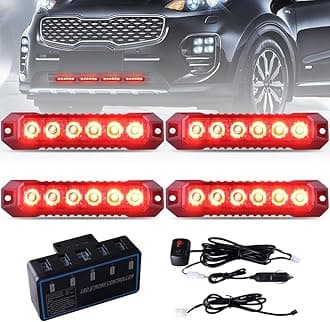 6 LED Grille Emergency Flashing Strobe Red Lights Warning for 12-24V Cars Trucks Vehicle SUV Van Caution Hazard Construction