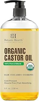 Botanic Hearth Organic Castor Oil 8 Fl Oz (236 ml) | Cold Pressed | Hexane Free, 100% Natural | Pure Castor Oil Organic for Eyelashes, Hair Growth, Eyebrows, Skin, Face | 100% Natural and Vegan