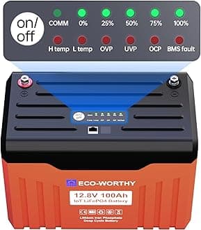 ECO-WORTHY12V 100AH​ LiFePO4 Lithium Battery with Battery Status Display, 100A BMS with Low-Temp Protection, Up to 15000 Deep Cycle for RV, Camping, Home Energy Storage, BCI Group 27