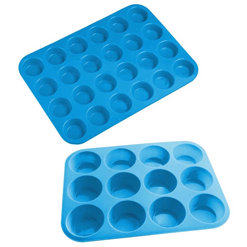 Silicone Muffin Cupcake Baking Pan,12 and 24 Cup Sizes,Blue(2 Pack )