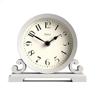 JONES CLOCKS® Saloon Mantel Clock | Small Traditional Double Scroll Design | Gray | Contemporary Classic Style for Desk, Table, Shelf or Bedside