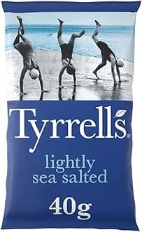 Tyrrells Crisps LIGHTLY SEA SALTED 40g (Multipack BOX of 24 Bags) - Hand-cooked & spun for an exquisite fresh taste. No artificial flavour, colours or MSG