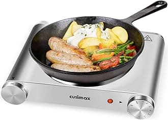 Cusimax Hot Plate Electric Burner Single Burner Cast Iron hot plates for cooking Portable Burner 1500W with Adjustable Temperature Control Stainless Steel Non-Slip Rubber Feet, Upgraded Version