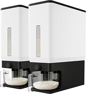 Lifewit 2 Pack Rice Dispenser 25 Lbs(11.3kg), Rice Storage Container Sealed Moisture Proof with Measuring Cup for Kitchen Pantry Household, BPA-Free, Black
