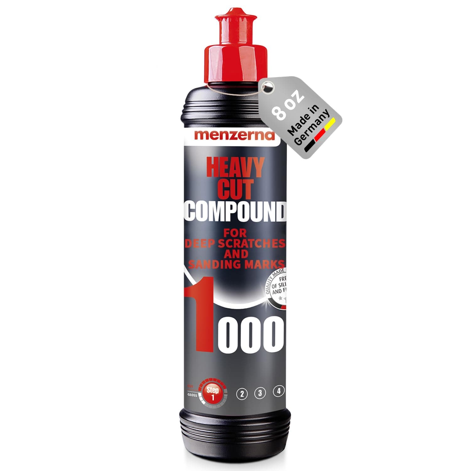 menzerna Heavy Cut Compound 1000" I Abrasive Polishing Compound for Deep Scratches, Sanding Marks, Swirls & Holograms I Buffing and Polishing Compound for Scratch Repair I Silicone Free I 8 fl oz.