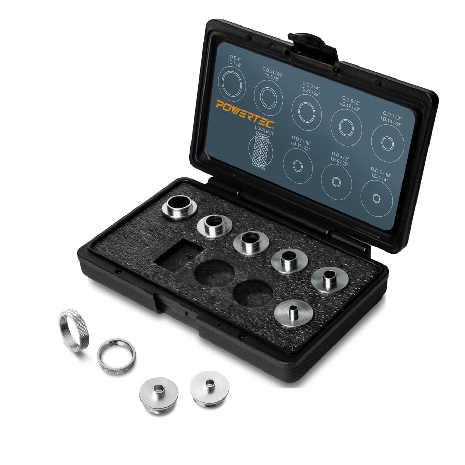 Router Guide, Router Bushing Guide Set, Router Template Guide 10 Pcs w/Storage Case, Fits Porter Cable Style Router Sub Base Plate. Size 5/16" to 1" Router Inlay Kit for Woodworking (71051)