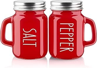 Red Salt and Pepper Shakers Set, ZOSUJO 4 oz Cute Modern Glass Christmas Red Shaker Sets with Stainless Steel Lids, Red Kitchen Decor and Accessories for Home Restaurants Weddings