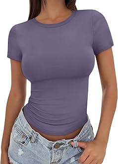 Womens Basic T Shirts Summer Tops 2026 Crop Short Sleeve Slim Fit Tee Cute Gym Workout Clothes