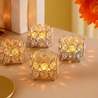 Crystal Votives Bowl Candle Holders Tealight Candle Holder for Home Decoration, Diya Diwali Decoration Lights Centerpieces for Wedding Home Party Table Decoration Gold (Gold (Pack of 4))