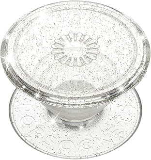 Adhesive Phone Grip, Holder, Phone Stand, Kindle - Clear Glitter Silver