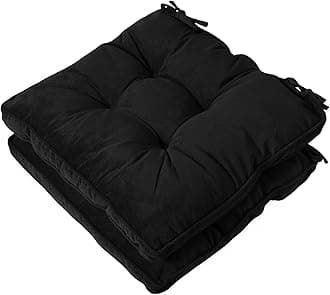 Tiita 18x18 Inch Cushions Chair Pads with Ties, Square Seat Floor Pillows Pad for Outdoor Kitchen Dining Chairs with Ties Set of 2, Black