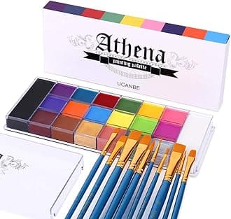 Face Body Paint Set-Athena Painting Palette,10 Professional Artist Brush,Large Deep Pan Ideal for Halloween Cosplay Party SFX Arty Stage Makeup