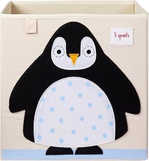 3 Sprouts Toy Storage Cube - 13 inch Kids Cube Storage Box - Collapsible Fabric Organiser Bin for for Nursery, Children’s Room, Kids Playroom, Penguin