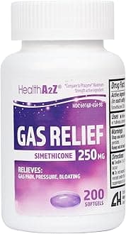 - HealthA2Z® Gas Relief, Simethicone 250mg, Fast Acting Gas Relief, Bloating, Pressure, Discomfort, 200 Softgels