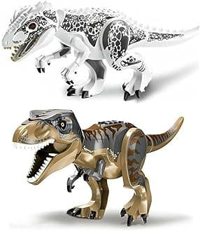 ZEMI 2PCS Indominus T Rex Blocks Toys,Large Dinosaur Figure,Realistic Dinosaur Toy Figures,Gift for Adults and Children（White Tyrannosaurus + Giant Rock Tyrannosaur）