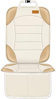 Car Seat Protector for Child Car Seat, Siivton Carseat Seat Protectors for Leather and Fabric Seats, with Mesh Pockets, Non-Slip Backing, Carseat Protectors for Vehicles, Baby, Pets (Off-White)