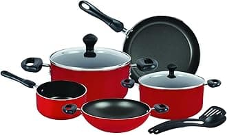 9 Piece Non-Stick Cookware set | Non Stick Aluminium | Casserole | Sauce Pan | Fry Pan – Red