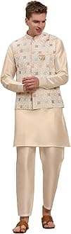 Pro-Ethic Style Developer Mens Indian Traditional Silk Kurta Set With Jacket For Men Floral Design (C-112)