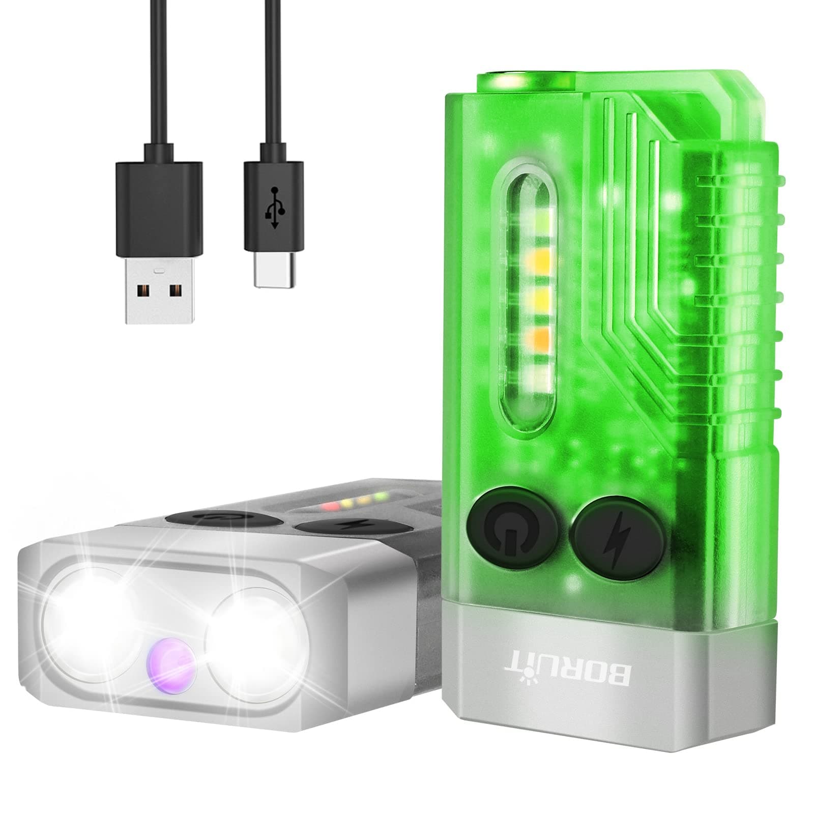 V10 LED Small Powerful EDC Flashlight with 365nm UV Red Green Blue Light,Super Bright USB C Rechargeable Powered Mini Pocket Keychain Flash Light-14 Modes,Tail Magnet,Beeping Sound