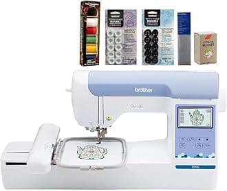 PE900 Embroidery Machine, 6-Piece Thread Set, 20 Bobbins, 100-Piece 75/11 Embroidery Needles, Stabilizer Roll