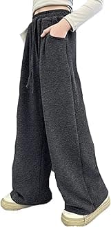 Boys' Open Bottom Fleece-Lined Sweatpants with Pockets High Elastic Waist Baggy Wide Straight Leg Pants 5-15 Years