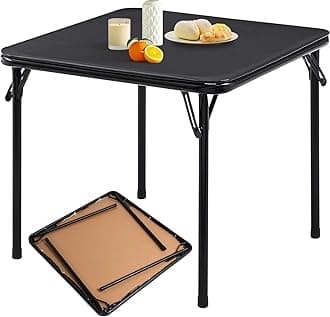 Square Folding Card Table 34 Inch, No Assembly Portable Table for Game Nights, Small Space Dining & Indoor Outdoor Use, PVC Top with Metal Frame, Black