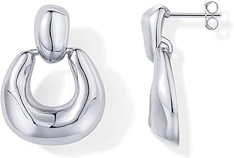 14K Gold Plated Door Knocker Statement Earrings for Women - Chunky Gold Earrings for Women - Trendy Mixed Metals Bold Knot Drop Dangle Jewelry