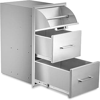 yuxiangBBQ 17" W x 30" H x 21" D Stainless Steel Outdoor Kitchen Drawers BBQ Drawers Double Access Drawer w/Paper Towel Holder Drawer Combo Flush Mount for Outdoor Kitchens Or BBQ Island