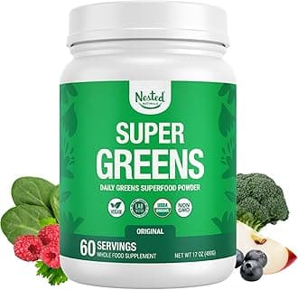 Super Greens Daily Superfood Powder - Certified USDA Organic Green Powder w/20+ Whole Foods, Spirulina Powder, Wheat & Barley Grass - Probiotics, Fiber & Enzymes - Original Flavor, 60