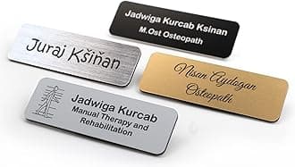 Personalised Premium Name Badge Staff ID Tag with Pin | Design Your Custom Badge | Laser Engraved (Gold)
