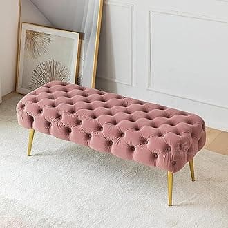 CRUZ INTERNATIONAL - online shopping-be ready ! Modern 2-Seater Upholstered Ottoman Settee Couch Bench Pouffe Footstool - Stool for Living Room, Bedroom, or Office (Rosegold)