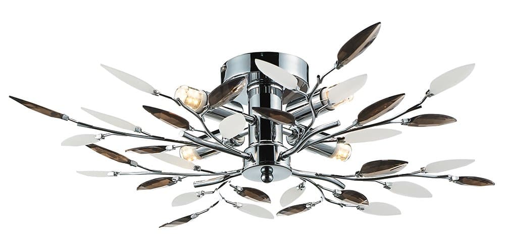 Modern Birch 4 Bulb Chrome Ceiling Light with Smoked Leaves by Happy Homewares