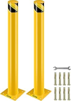 Safety Bollard, 42 Inch Height Bollard Post, 4.5 Inch Diameter Steel Pipe Safety Bollard Post, Yellow Steel Bollard, Steel Safety Bollard with 8 Anchor Bolts, Perfect for Traffic-Sensitive Area