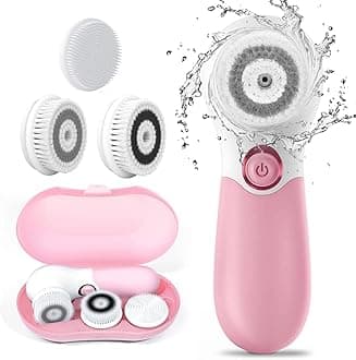Facial Cleansing Brush Electric Facial Exfoliating Massage Brush with 3 Cleanser Heads and 2 Speeds Adjustable for Deep Cleaning, Removing Blackhead, Face Massaging, Pink