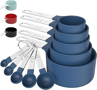 TILUCK Measuring Cups & Spoons Set, Stackable Cups and Spoons, Nesting Measure Cups with Stainless Steel Handle, Kitchen Gadgets for Cooking & Baking (5+5, blue)