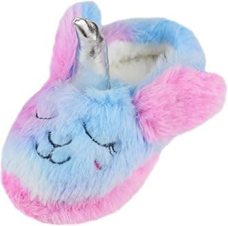 TirzrroGirls/Kids Purple Unicorn Slippers with Warm Plush Fleece House Slip-on Rainbow Shoes