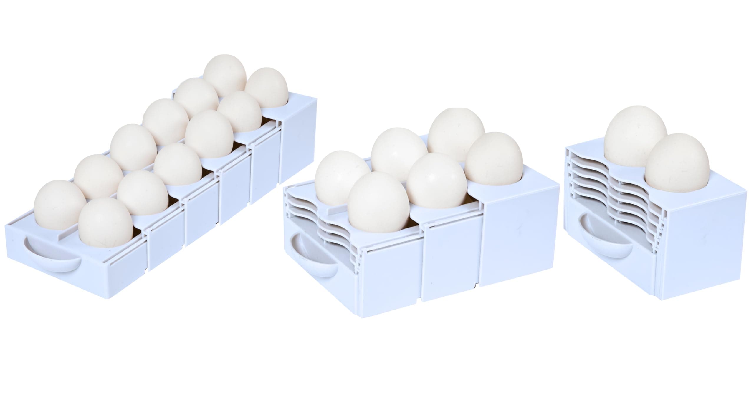 Eggstra Space Egg Organizer for Refrigerator, Adjustable Container, Collapsible & Expandable Tray Egg Holder for Fridge Organizer, Space Saving Fridge Storage Solution - White