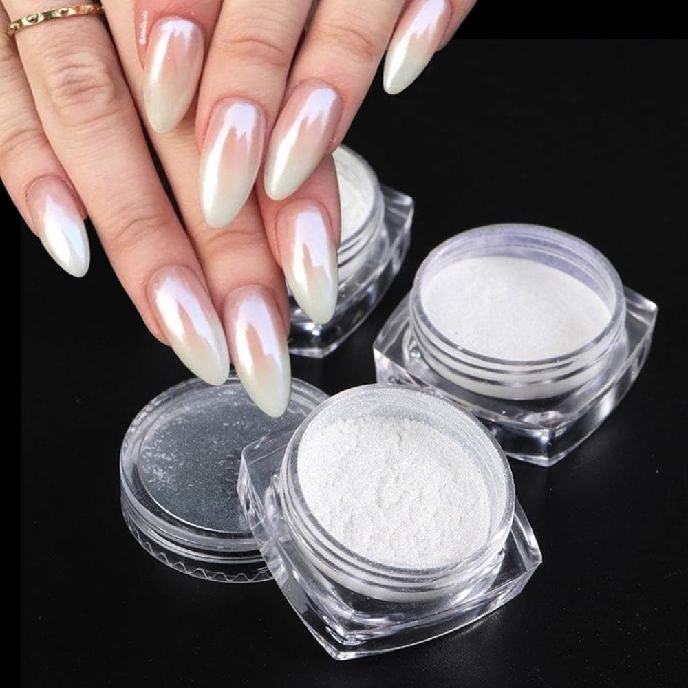 2 Boxes White Pearl Chrome Nail Powder - Mirror Effect Aurora Magic Pearlescent White Nail Powder Pigment, High Gloss Glitter Nail Art, Holographic Ice Aurora Dust for Manicure Decorations