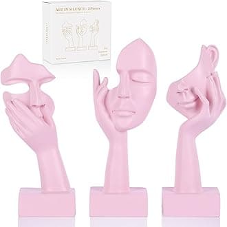 3 Pcs Thinker Small Statue Set - Pink Art Abstract Home Accent Figurines for Decor Woman Apartment Bookshelf Floating Shelf Coffee Table Office Desk Bathroom Counter Decor (3 Pcs Pink, 6")
