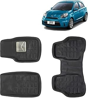 Kingsway Accessories Premium 4D Car Floor Mats Only Compatible with Nissan Micra Active Year 2010 to 2020 All Model, Set of 3 Pcs, 100% Waterproof Tray Shape PVC 4D Car Foot Mats, Beige