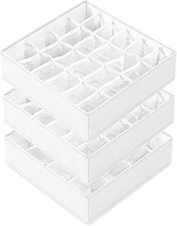 Pack of 3 Sock Organizers, Underwear, Drawer Organizers, 64 Cells, Foldable Closet Organizer and Storage Boxes for Storing Socks, Panties, Ties (16 + 24 + 24 Cells, White)