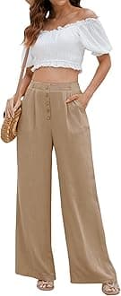 SVALIY Women Flowy Pants Cotton Linen Wide Leg Palazzo Pants Long Lounge Slacks High Waist Button Trousers Pocket