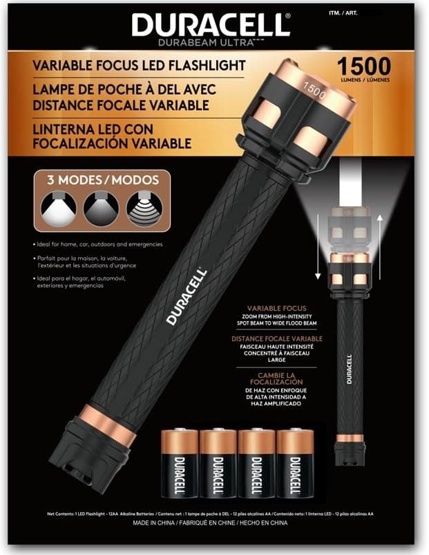 DURACELL Durabeam Ultra Variable Focus LED Flashlight 1500 Lumens with 3 Modes, Black