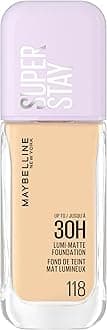 Maybelline New York Super Stay up to 30HR Lumi-Matte Foundation, Medium-Full Coverage, Vegan Formula*, Amino Acids, Niacinamide, Vitamin E, All Day Wear - Shade: 118