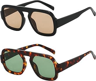 Trendy Square Aviator Sunglasses for Women Flat Top Designer Stylish Frame Sun Glasses Vintage Shades