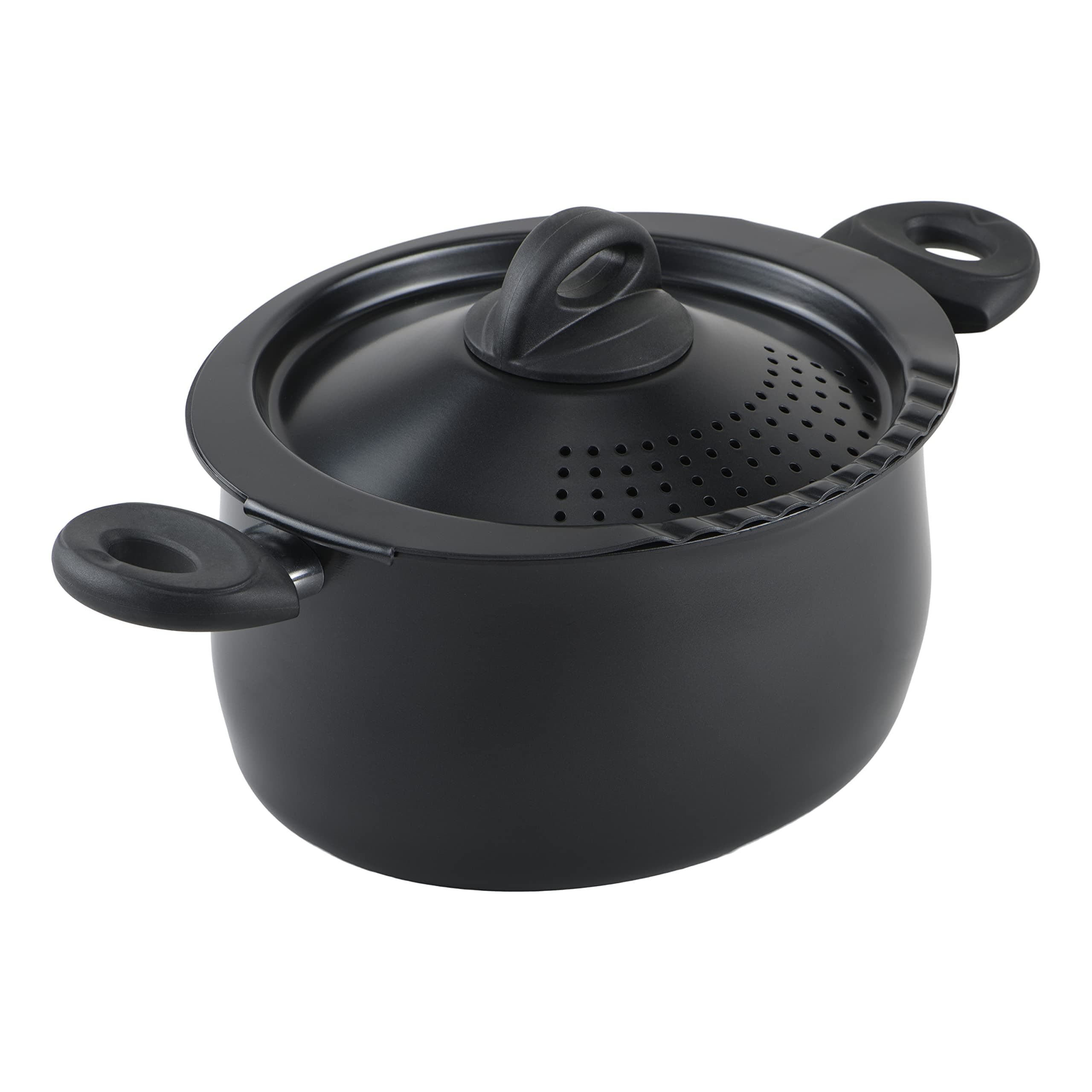 Bialetti Oval 5 Quart Pasta Pot with Strainer Lid, Nonstick, 1, Black
