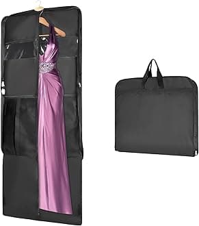 Univivi 60 '' Foldable Extra Long Dress Garment Bag, Premium Breathable & Tear-resistant Hanging Dress Cover for Travel and Closet Storage with Mesh Shoe Pocket and 2 Carry Handles